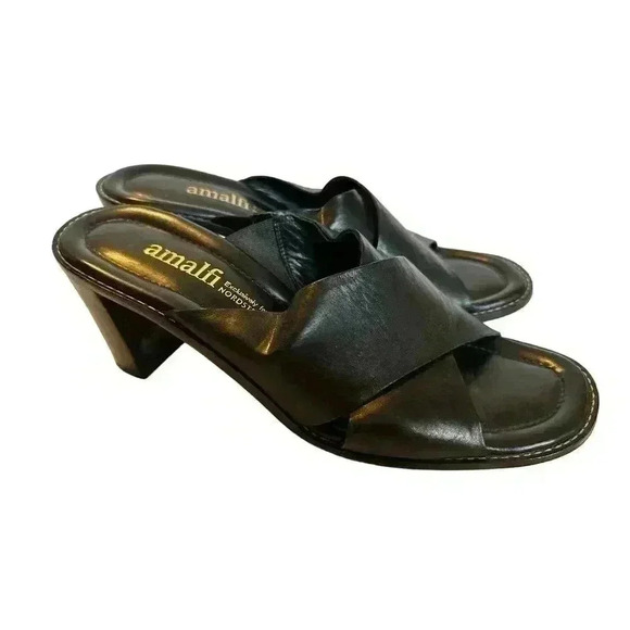 AMALFI for NORDSTROM Strappy Sandals Chunky Heels Sz 8 AA Black Leather ITALY - Picture 3 of 8
